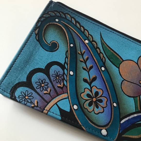 Anna by Anuschka Hand Painted Genuine Leather Organizer Wallet Paisley Floral - Picture 8 of 10
